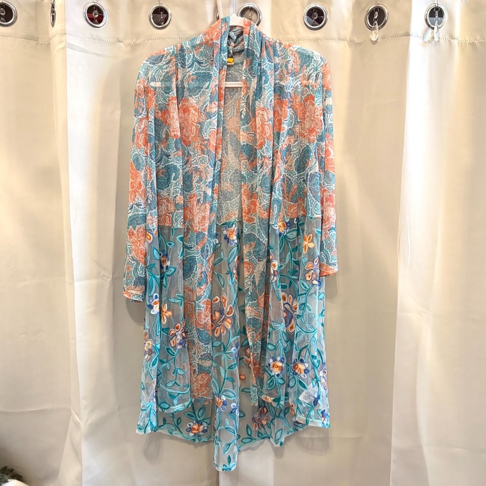 Ruby Rd Womens Kimono Floral Swim Cover Up Fairy Colorful Beachy Sheer 19122